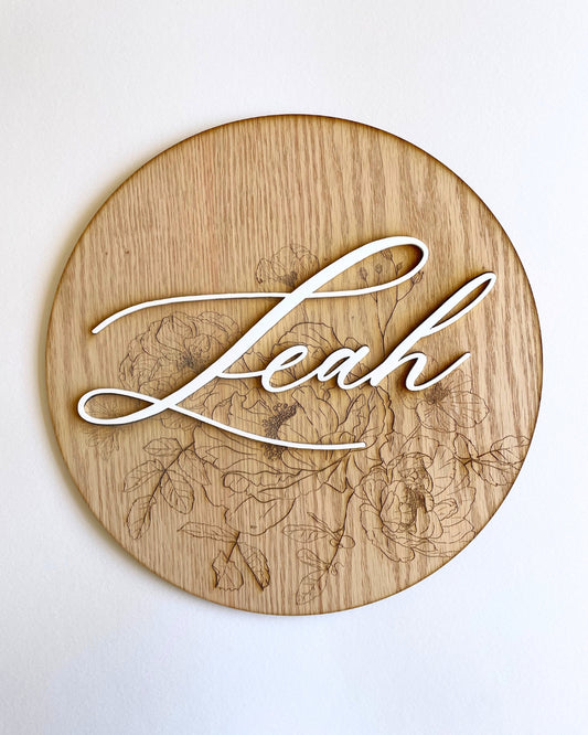 Engraved Flowers Name Plaque