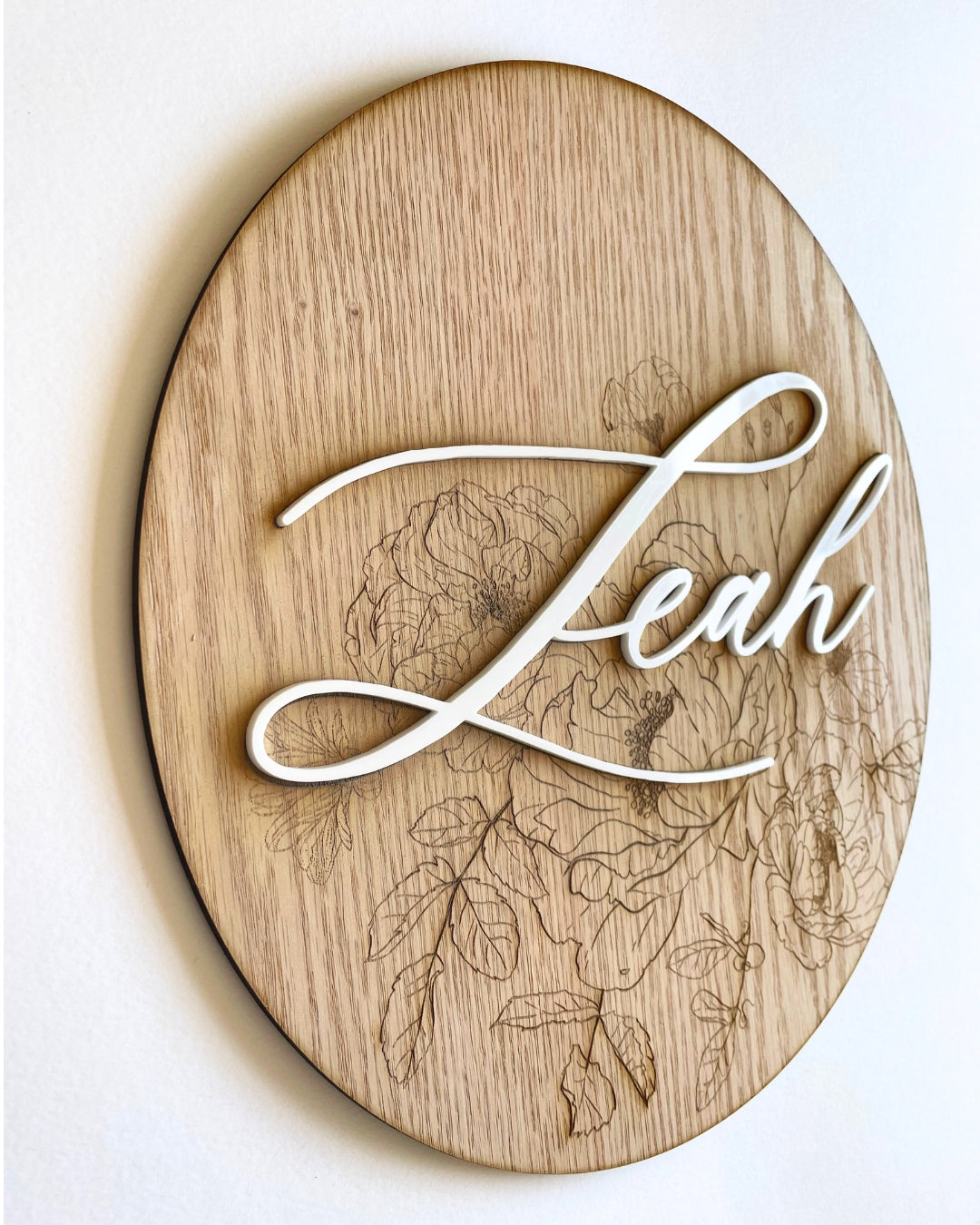 Engraved Flowers Name Plaque